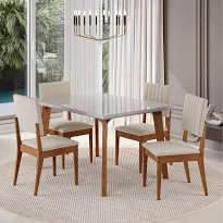 Conjunto Sala De Jantar Mesa 120cm Com Tampo De Vidro Dubai Com 4 Cadeiras Milão Madetal