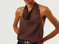 blusa frente única feminina com viscose decote degagê marrom