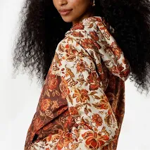 jaqueta corta vento feminina com capuz floral marrom