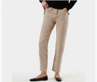calça mom feminina de sarja cintura alta bege
