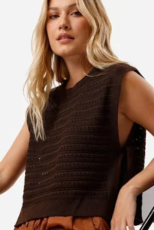 colete feminino de tricot com amarração marrom