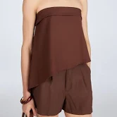 blusa sem alça feminina com viscose assimétrica marrom